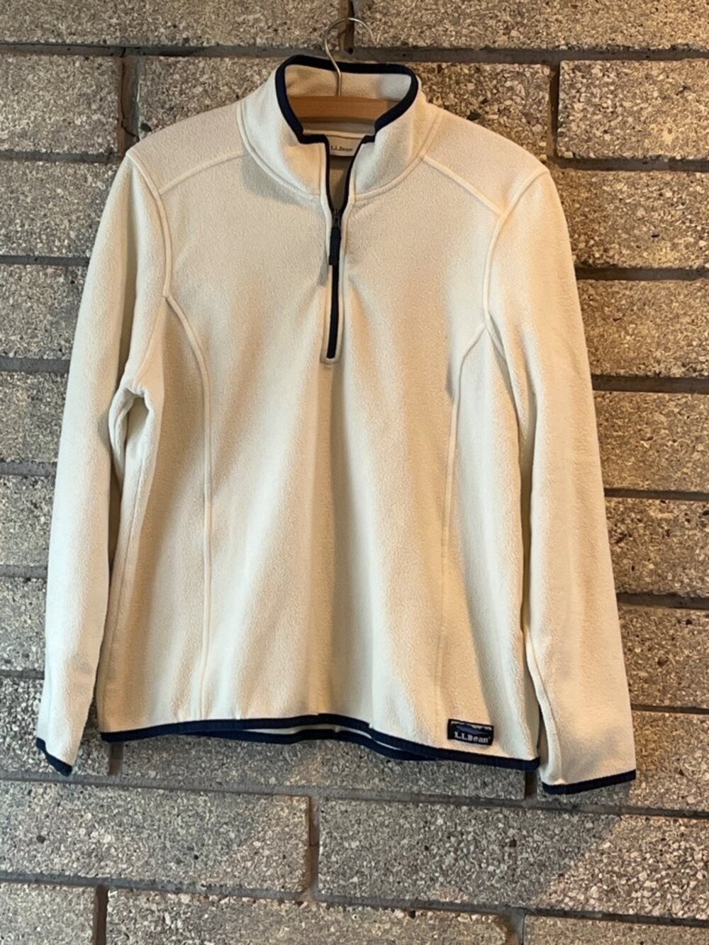L.L. Bean Womens Petite Fleece Pullover Cream 1/4 Zip Size L